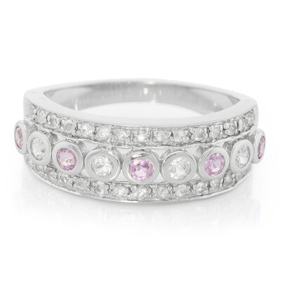Anello in argento con Zaffiro Rosa Ceylon e Zaffiro Bianco