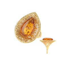 Anello in argento con Ambra Baltica Cognac