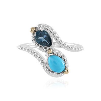 Anello in argento con Topazio Blu Londra (Granulieren)