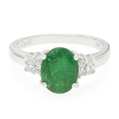 Anello placcato in platino con Smeraldo Bahia