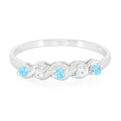 Anello in argento con Apatite Blu Neon e Zaffiro Bianco