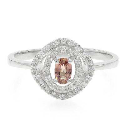 Anello placcato in platino con Zaffiro Padparadscha