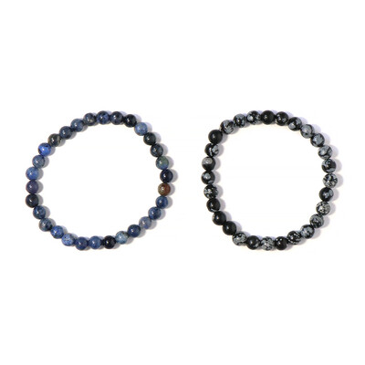 Set bracciali con con Dumortierite e Ossidiana Fiocco di Neve