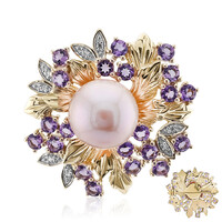 Spilla in argento con Perla Ming color Pesca (TPC)