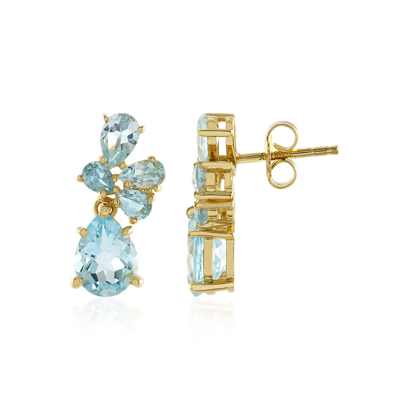 Orecchini in argento sterling con topazio blu svizzero, motivo a foglie Orecchini in argento sterling con topazio blu svizzero, motivo a foglie