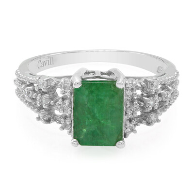 Anello placcato in platino con Smeraldo Bahia