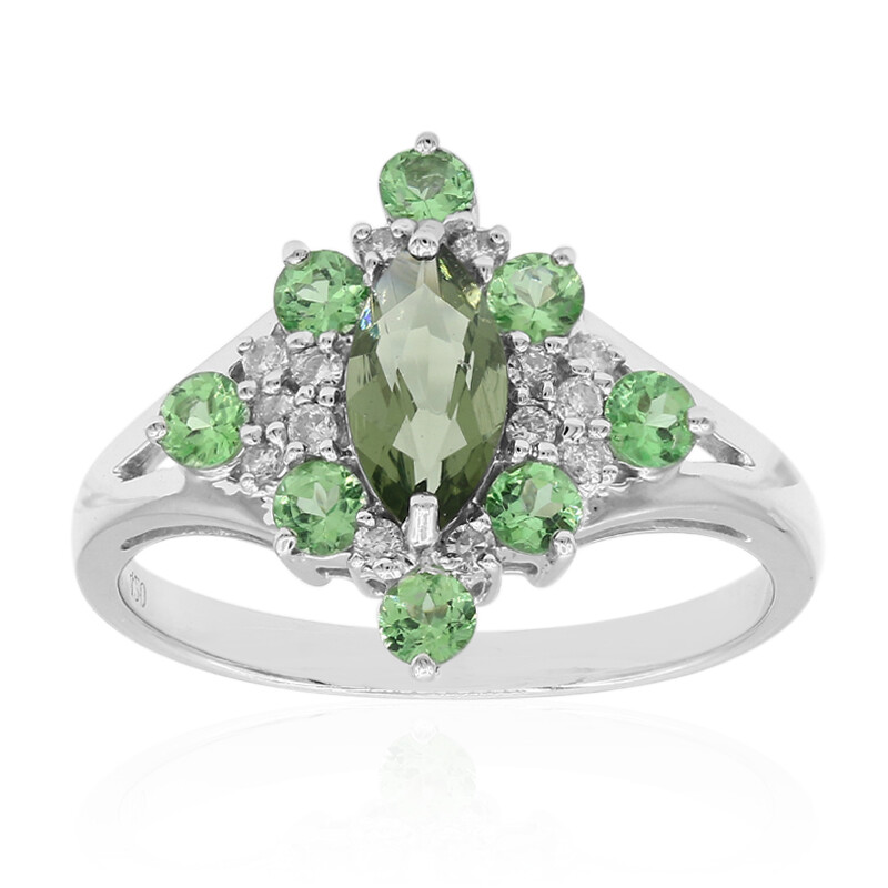 Ciondolo con croce a freccia in oro massiccio 14K: Tormalina verde Fleur De Lis - Italia