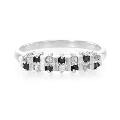 Anello in argento con Zaffiro Bianco e Spinello Nero
