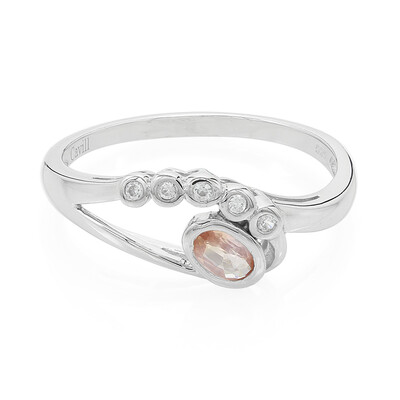 Anello placcato in platino con Zaffiro Padparadscha