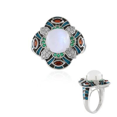 Anello in argento con Pietra di Luna Arcobaleno (Adela Silber)