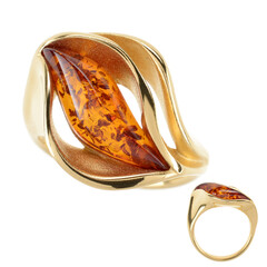 Anello in argento con Ambra Baltica Cognac