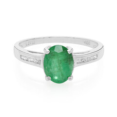 Anello placcato in platino con Smeraldo Bahia