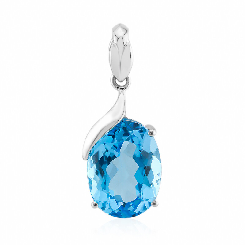 Ciondolo Artigianale In Argento 925 Con Topazio Blu Svizzero Naturale A Cuore 5 Cm - Unisex, Regalo