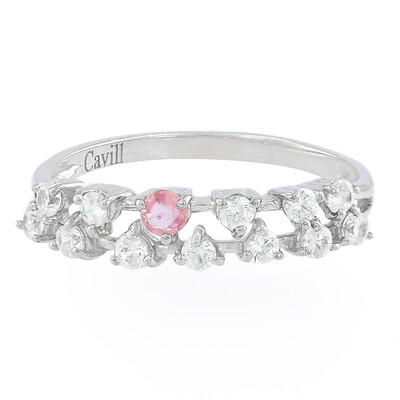 Anello placcato in platino con Zaffiro Padparadscha