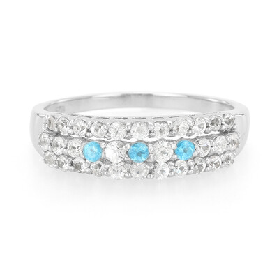 Anello in argento con Apatite Blu Neon e Zaffiro Bianco