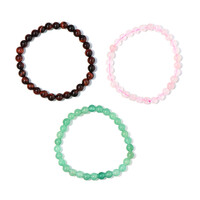Set bracciali con Occhio di Tigre Rosso, Avventurina &amp; Quarzo Rosa