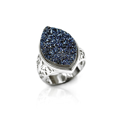 Anello in argento con Quarzo Glitter Blu Cobalto