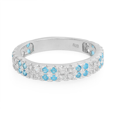 Anello in argento con Apatite Blu Neon e Zaffiro Bianco