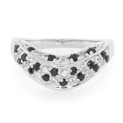 Anello in argento con Zaffiro Bianco e Spinello Nero