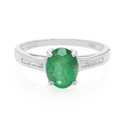Anello placcato in platino con Smeraldo Bahia