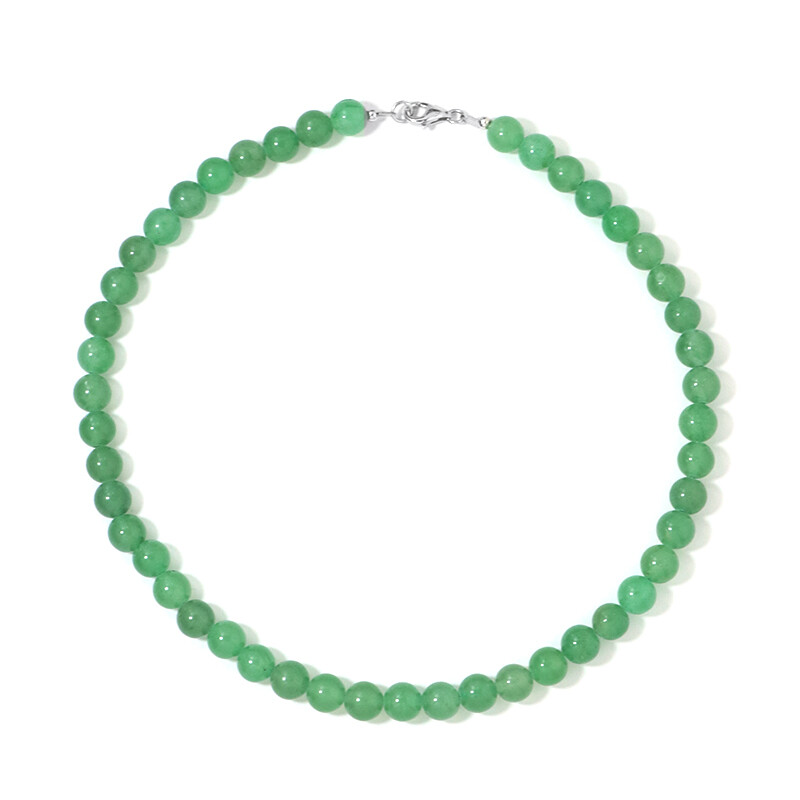 Collier En Jade Avventurine Vintage - Pierre Verte Naturelle, 68 Cm - Bijou Ancien