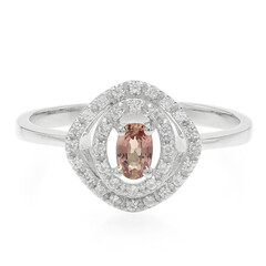 Anello placcato in platino con Zaffiro Padparadscha