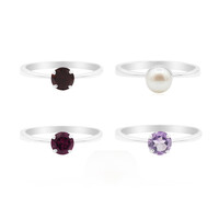 Set anelli in argento con Rodolite, Ametista, Granato e Perla