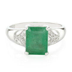 Anello placcato in platino con Smeraldo Bahia