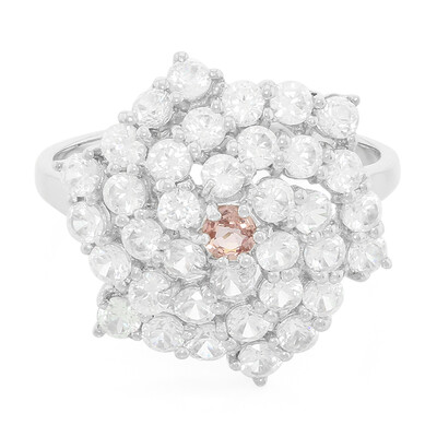 Anello placcato in platino con Zaffiro Padparadscha