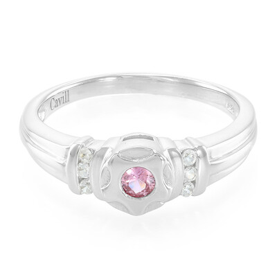 Anello placcato in platino con Zaffiro Padparadscha