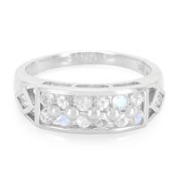 Anello in argento con Pietra di Luna Arcobaleno e Zaffiro Bianco