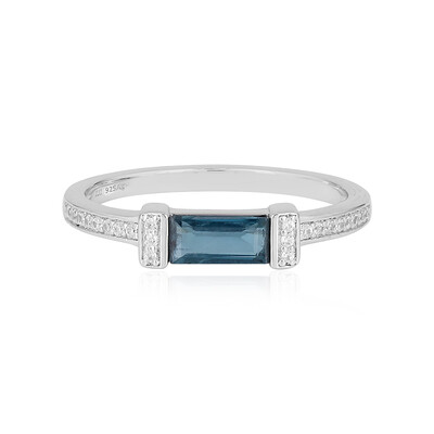 Anello in argento con Cianite Blu Foglia di Tè