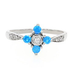 Anello placcato in platino con Apatite Blu Neon
