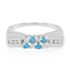 Anello in argento con Apatite Blu Neon e Zaffiro Bianco