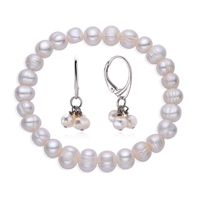 Parure in argento con Perla d'Acqua Dolce Bianca