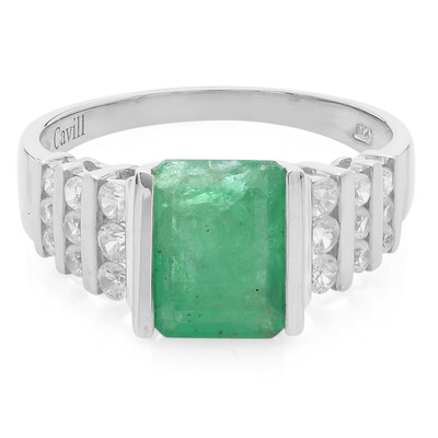 Anello placcato in platino con Smeraldo Bahia