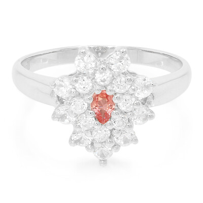 Anello placcato in platino con Zaffiro Padparadscha