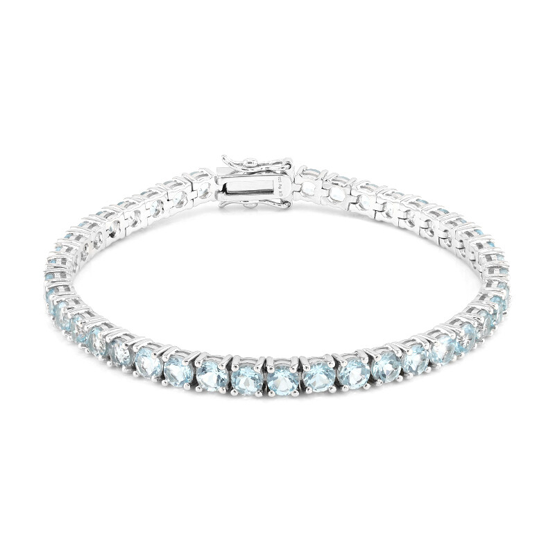Delicato Bracciale Argento 925 Con Cristalli Topazio Blu E Quarzite Fumé – Rodiato, 17+5 Cm