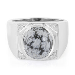 Anello da uomo in argento con Ossidiana Fiocco di Neve
