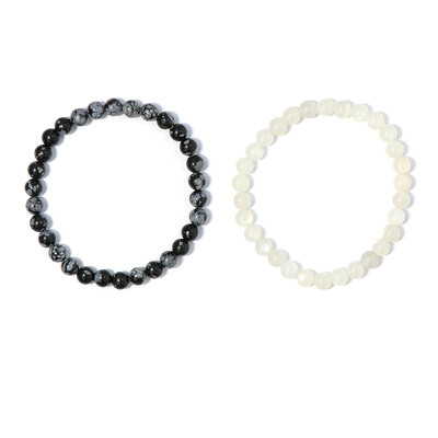 Set bracciali con Pietra di Luna Bianca & Ossidiana Fiocco di Neve