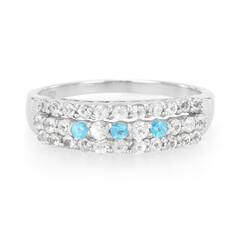 Anello in argento con Apatite Blu Neon e Zaffiro Bianco