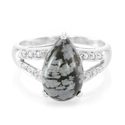 Anello in argento con Ossidiana Fiocco di Neve