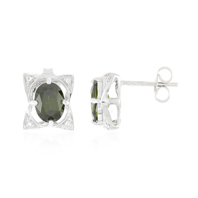 Orecchini placcati in platino con Diopside Russo
