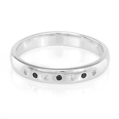 Anello da uomo in argento con Zaffiro Bianco e Spinello Nero