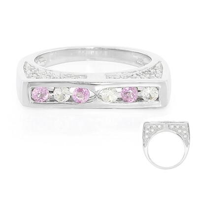Anello da uomo in argento con Zaffiro Rosa Ceylon e Zaffiro Bianco