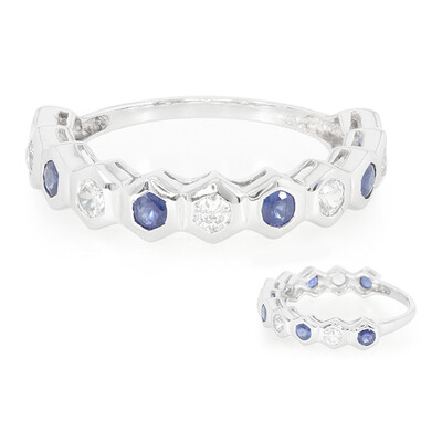 Anello in argento con Zaffiro Kanchanaburi e Zaffiro Bianco