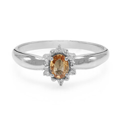 Anello placcato in platino con Zaffiro Padparadscha