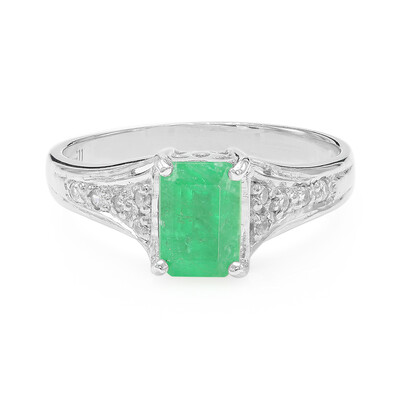 Anello placcato in platino con Smeraldo Bahia