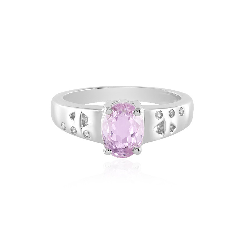 Anello Quadrato In Kunzite Rosa Con Topazio – Regolabile, Placcato Platino, Fatto A Mano