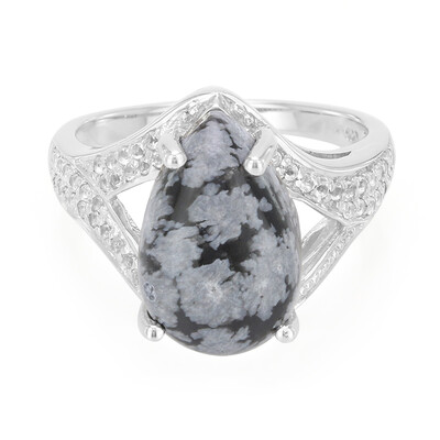 Anello in argento con Ossidiana Fiocco di Neve
